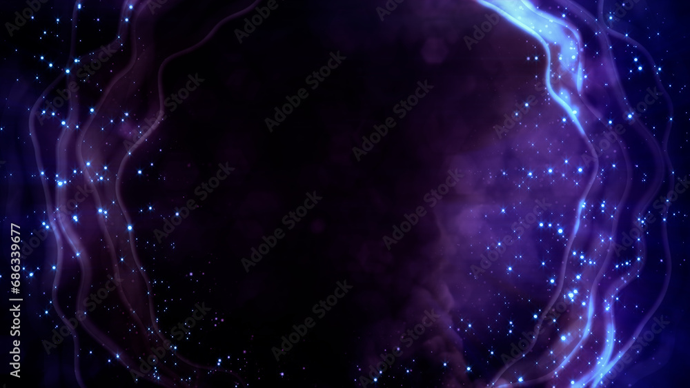 Poster shining pink - blue flickering volumetric objects - abstract 3d rendering