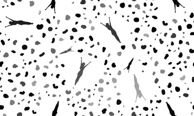 Abstract seamless pattern with woman with hands up symbols. Creative leopard backdrop. Illustration on transparent background