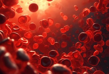 Close-up of erythrocytes, leukocytes, and red blood cells in the bloodstream. Concept of health, illness, blood, immunity, immune system