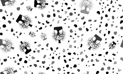 Abstract seamless pattern with mystical tree in bottle symbols. Creative leopard backdrop. Vector illustration on white background
