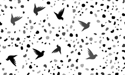 Abstract seamless pattern with bird symbols. Creative leopard backdrop. Illustration on transparent background