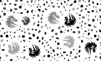 Abstract seamless pattern with dragon's head symbols. Creative leopard backdrop. Illustration on transparent background