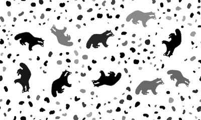 Abstract seamless pattern with raccoon symbols. Creative leopard backdrop. Illustration on transparent background