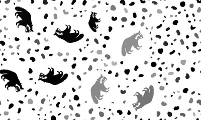 Abstract seamless pattern with raccoon symbols. Creative leopard backdrop. Vector illustration on white background