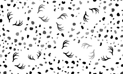 Abstract seamless pattern with deer horns symbols. Creative leopard backdrop. Illustration on transparent background