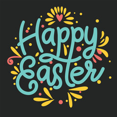 Fototapeta na wymiar Happy Easter banner. Handwriting lettering Happy Easter text square composition. Hand drawn vector art.