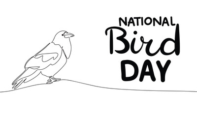 National bird Day banner. Handwriting lettering National bird Day text and line art bird. Hand drawn vector art.