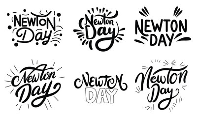 Collection of Newton Day text banner. Handwriting lettering Newton day text square composition. Hand drawn vector art.