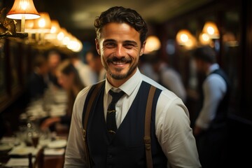 portrait of smiling waiters at the restaurant