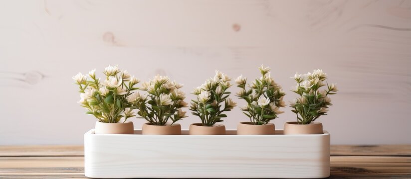a mockup frame on wooden table with plants and vase