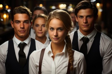 portrait of smiling waiters at the restaurant