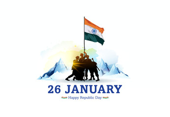 Fototapeta premium Indian Army Day. Soilder holding flag of India. 26th January Republic Day Patriotic background.