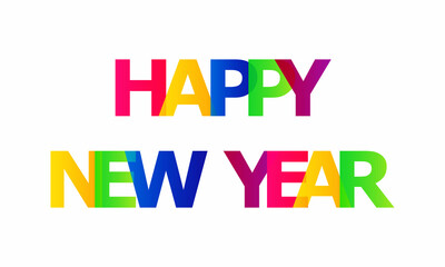 Happy new year!!!! Overlapping translucent letters word concept banner. Rainbow palette. Vector.