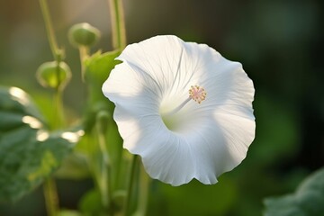 A beautiful white morning glory flower. Generative AI - obrazy, fototapety, plakaty