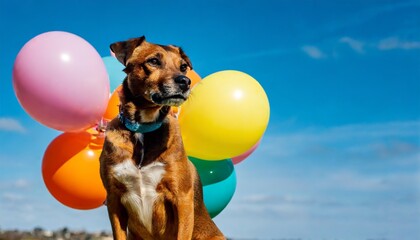 birthday dog with balloons, happy dog