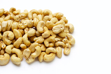 Cashew nuts on white background.