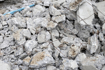 Piles of rubble after house demolition