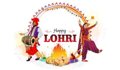 Happy Lohri poster design. Indian sikh traditional festival background.
