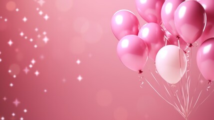Pink balloons for birthday party poster or card with soft pik pastel background. - obrazy, fototapety, plakaty