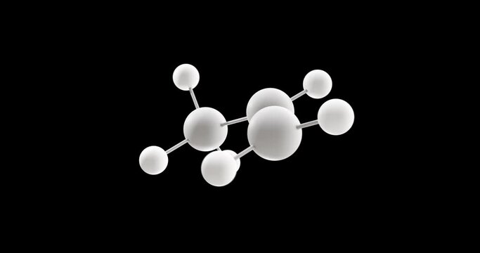 Propylene molecule, rotating 3D model of propene, looped video on a black background