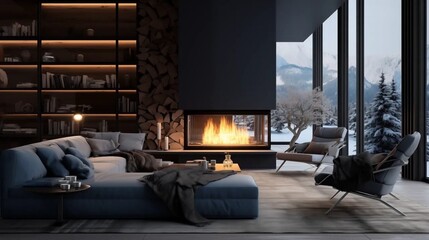  Luxurious living room with a fire place