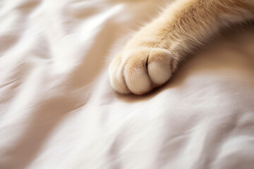 A cat's paws leaving delicate imprints on a soft bed.