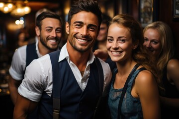 portrait of smiling waiters at the restaurant