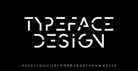 Fototapeta na wymiar Innovate minimal font for futuristic headline, logo and monogram. Cropped letters for technology product design, innovative tech typographic, space and robot aesthetic design. Vector typeface design