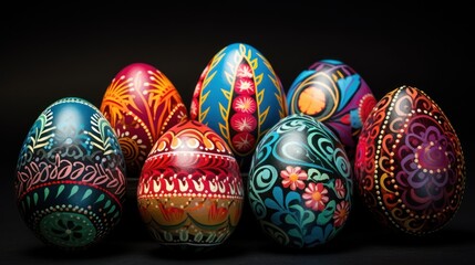 Fototapeta na wymiar Colorful painted Easter eggs against a dark background