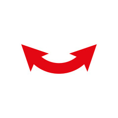 Dual semi circle red arrow. Semicircular double ended arrow. Curved arc wide shape. Vector illustration.