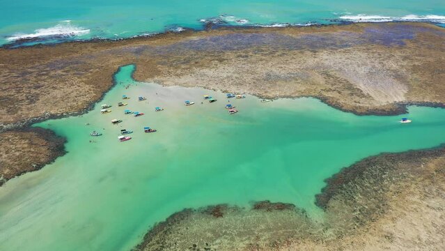 Praia do Patacho na Rota dos Milagres em Alagoas Visto de Cima com D\rone 4k - Nordeste - Brasil - 