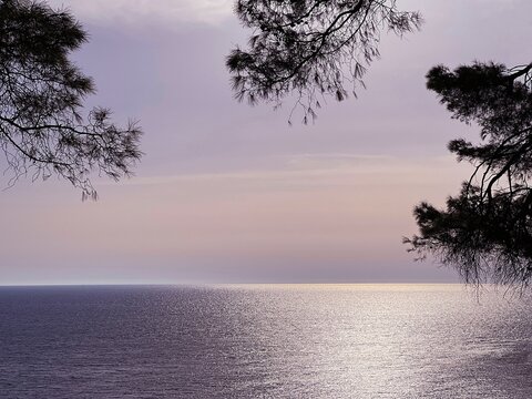 Sea glittering water at sunset.