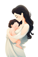 Obraz premium Illustration mother with her son, mother's day concept, family concept