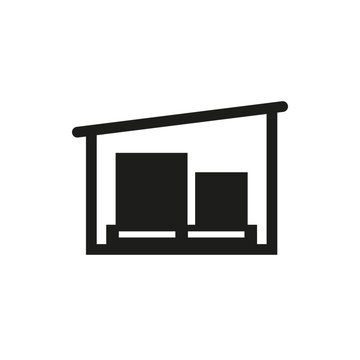 Warehouse and storage icon with cargo on a pallet inside. Vector illustration and symbol.