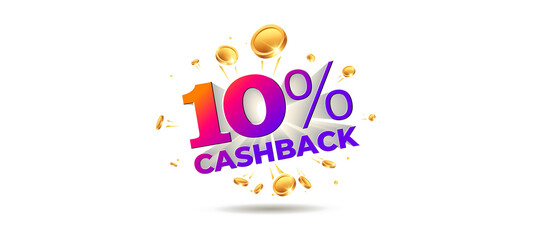10% cash back offer logo design with coin, money and wealth.