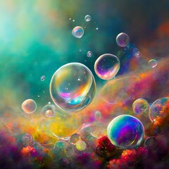 flying bubbles on a colorful background