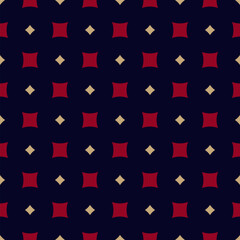 Simple seamless vector pattern with geometric abstract design. Retro vintage background in red, gold and black color. 1960s - 1970s style ornament. Repeating texture for decor, textile, package, wrap