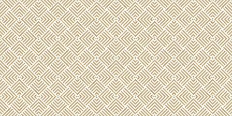 Geometric lines vector seamless pattern. Golden luxury texture with stripes, squares, chevron, arrows, lines. Abstract gold linear graphic background. Trendy geo ornament. Modern repeat design - obrazy, fototapety, plakaty