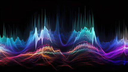 Fototapeta na wymiar A digital representation of sound waves transformed into visual art, vibrant waves of color and light, conveying the essence of music without depicting any musical instruments