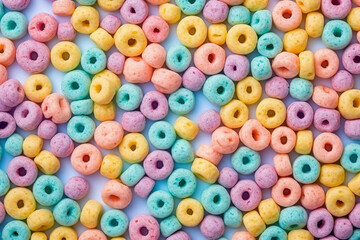 Fototapeta na wymiar Colorful breakfast cereals multigrain background morning food for kids