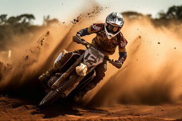 Dust rises in the wake of a loud motocross rider