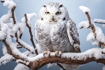 Serene Snowy Owl Perched on a Branch