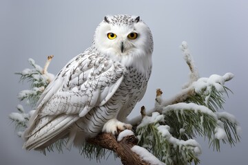 Serene Snowy Owl Perched on a Branch
