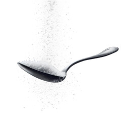 Teaspoon with salt / sugar / bicarbonate. Semi transparent. Resemblance with any crystal grainy white powder. Can either be applied over dark, colored or light backgrounds.