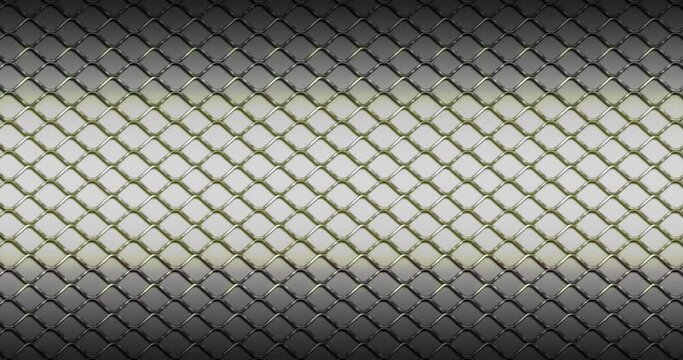 Luxury golden metal Fence Wire Mesh grid Seamless Pattern Background. Luxury Golden curved zig zag wavy lines pattern moving from right to left seamless looped animation over white color background.