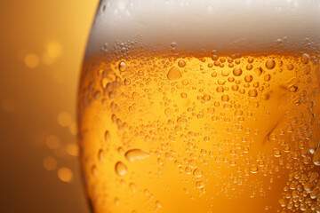 Water drops on glass of beer. Close up beer background. Generative AI