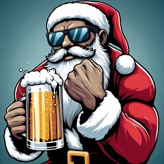 Un Santa Claus fuerte bebiendo cerveza