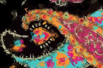 Fototapeta premium Oil paintings and various flowers, chrysanthemums, Paisley feathers, and birds are beautiful