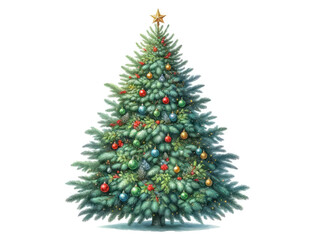 Decorated Christmas tree on a white background. Generative ai.