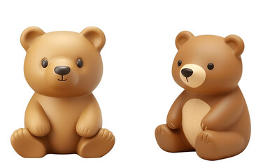 Plastic Bath Toy Style: 3D Rendered Cute Bear Set for Kids, Isolated on Transparent Background, PNG